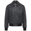 Black Lambskin Leather Bomber Jacket Front View
