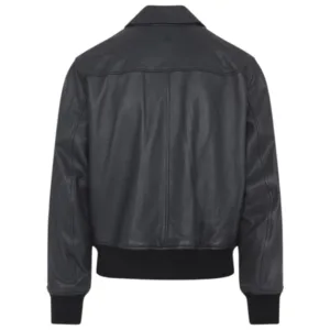 Men’s Full-Zip Black Leather Jacket Ribbed Hem And Cuffs