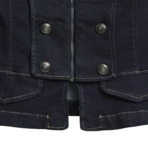 Women'S Military Denim Jacket Metal Buttons Close-Up